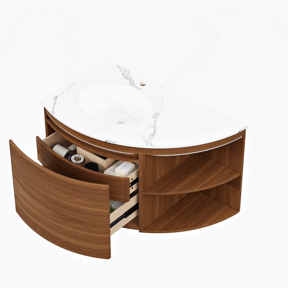 Meuble-lavabo de salle de bain d'angle de 91cm avec rangement et capteur de lumière à DEL image de fenêtre