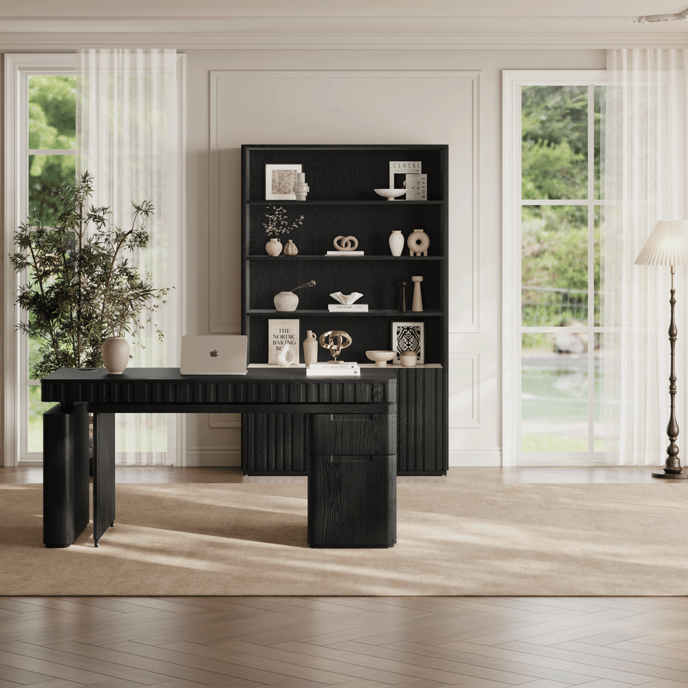 Bureau Aura 160 cm Noir Cannelé à Rotation 360 Degrés Bureau Debout Électrique Réglable image de fenêtre