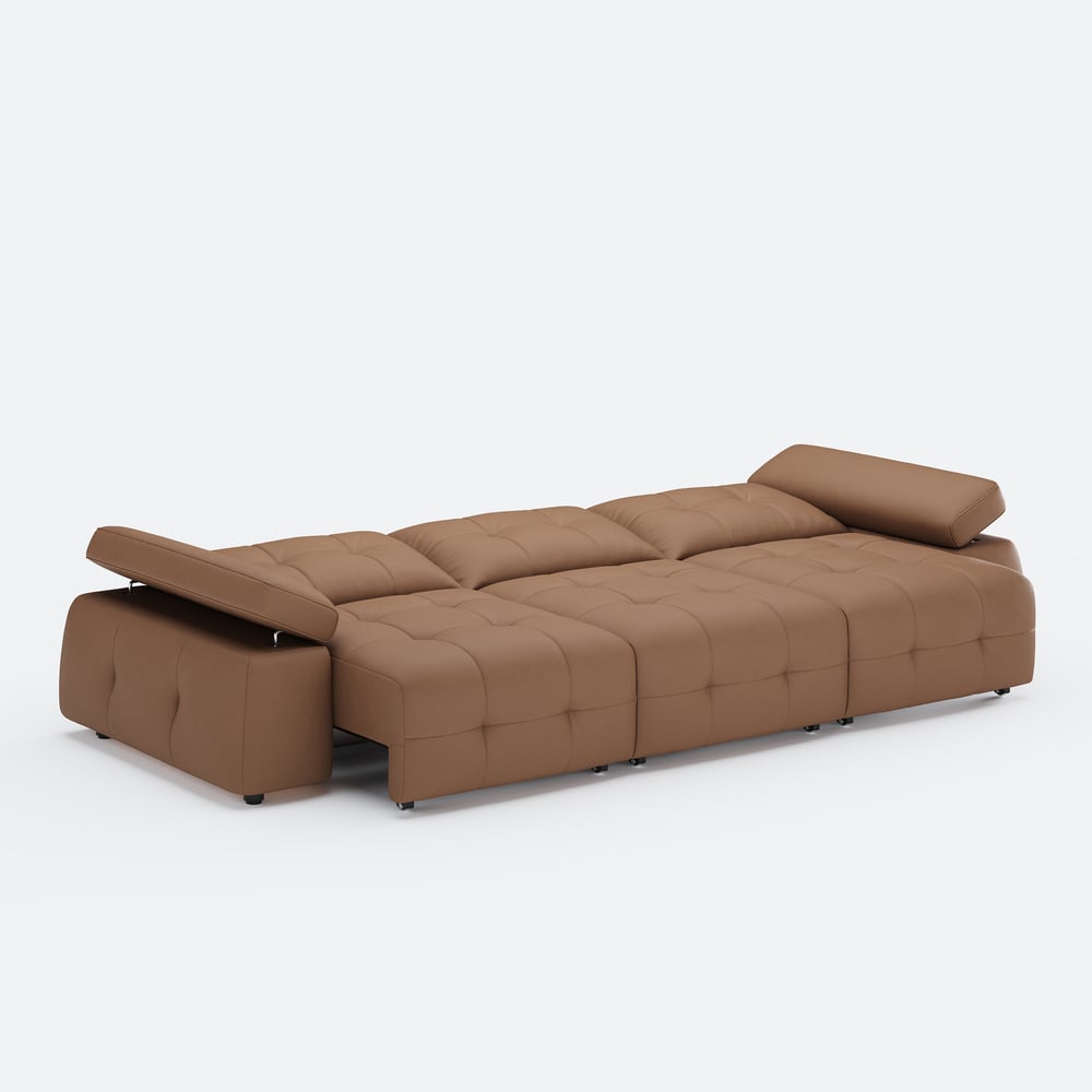 130" 3-Seater Genuine Leather Power Convertible Sleeper Sofa with adjustable armrests window image