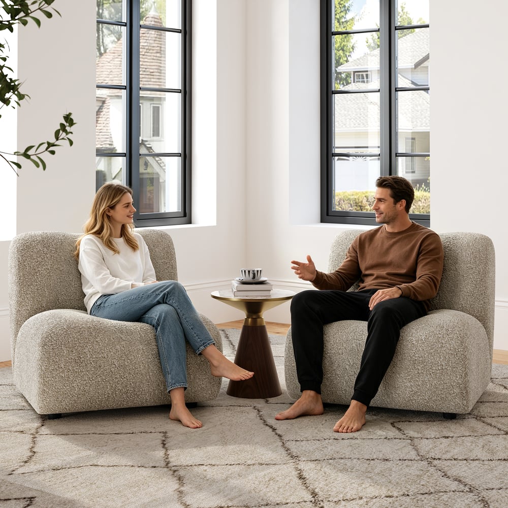 17" Performance Boucle Upholstered Curved Slipper Accent Chair window image