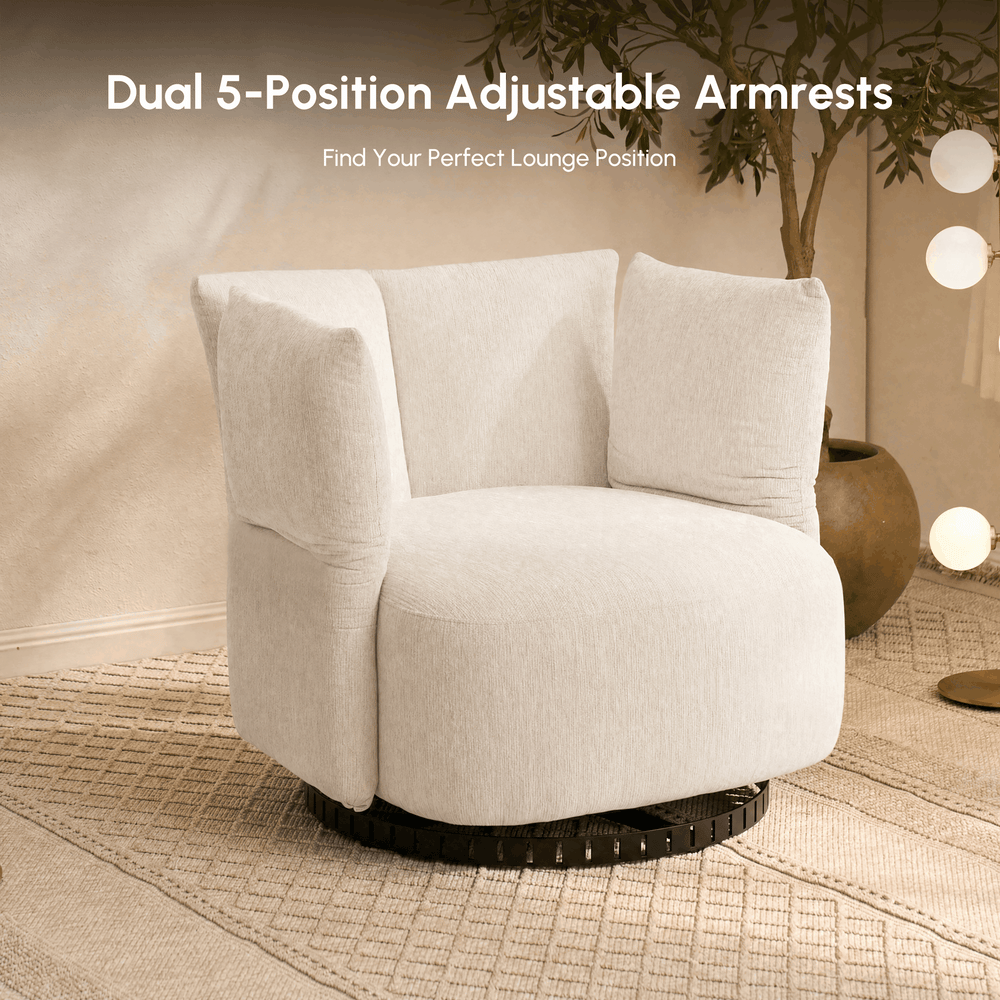 Performance Chenille Swivel Accent Chair with Adjustable Armrest window image