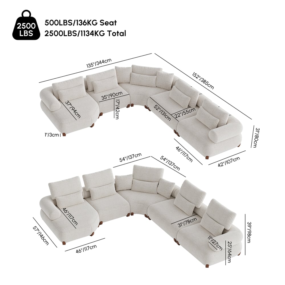 L-Shaped Chenille Adjustable Backrest Sectional Sofa weights dimensions image