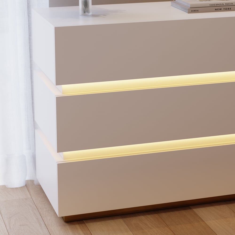 Commode à 3 tiroirs à DEL Lumio de 39 po avec borne de recharge image de fenêtre