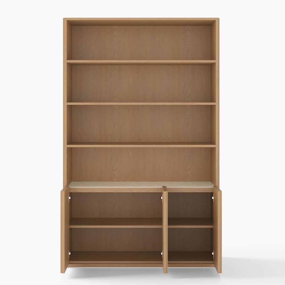 Aura 120cm Boekenkast van Essenhout met Gegroefde Details en Blad van Sintersteen Vensterafbeelding