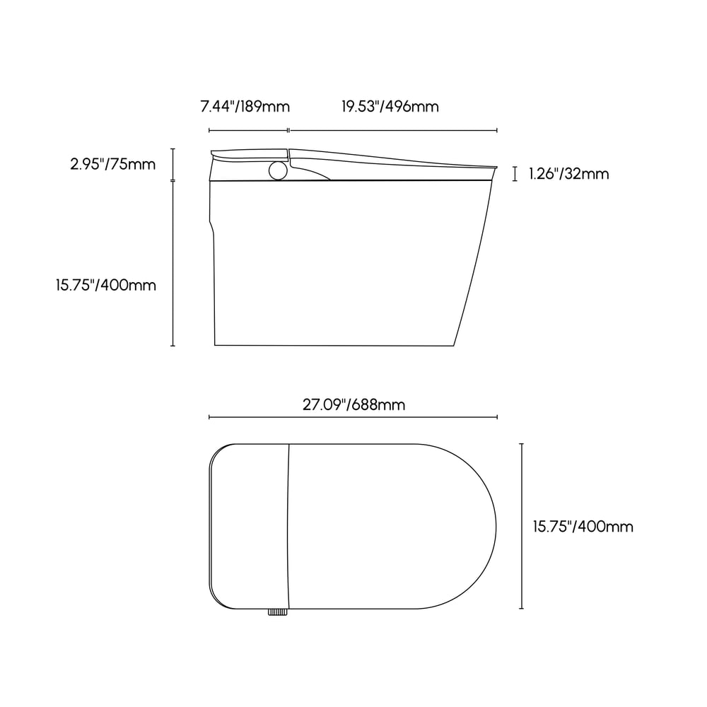 Hynova Automatic Smart Bidet Toilet with Built-in Tank and Comfort Chair Height weights dimensions image