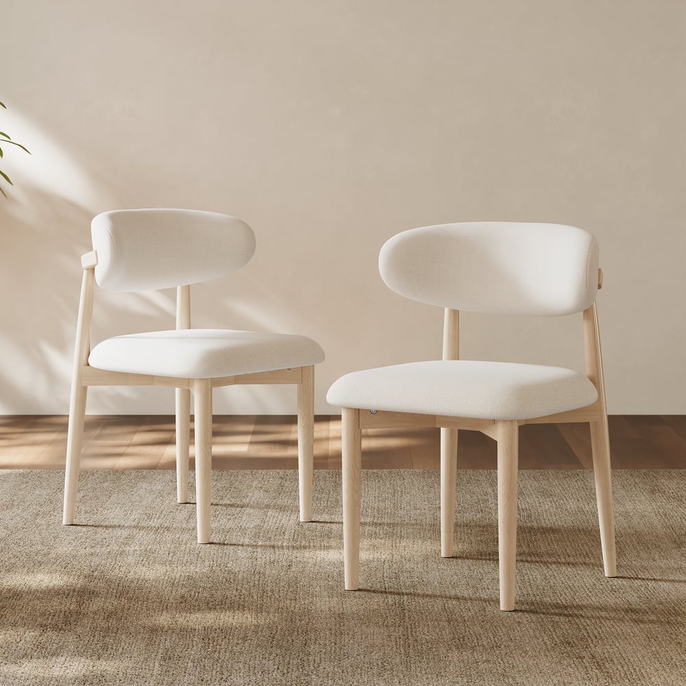 Modern Whitewash Linen Dining Chair with Rubber Wood Legs, 1 Piece window image