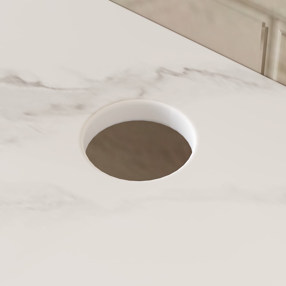 Mueble de baño flotante de 91 cm (36") con doble lavabo, encimera de piedra sinterizada, toallero dorado Imagen de ventana