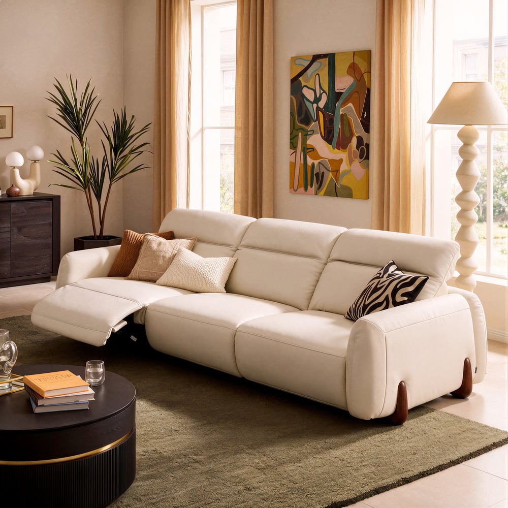 Curva 119" Genuine Leather Power Reclining Sofa with Adjustable Headrest window image