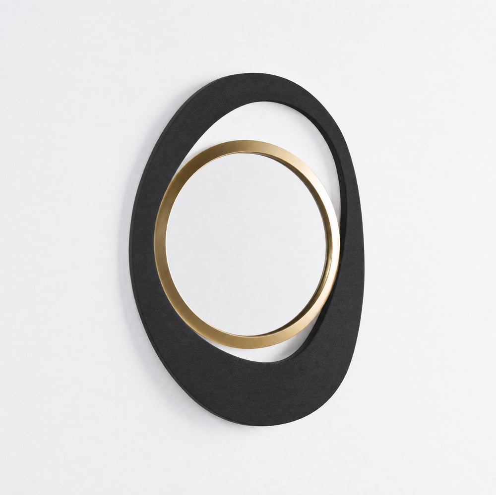 Abstract Wall Mirror, Matte Black and Gold, Horizontal or Vertical window image
