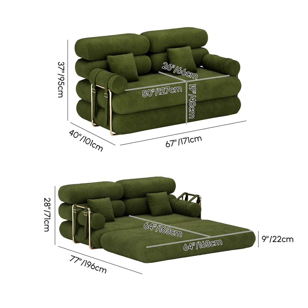 Canapé-lit convertible Humply 170 cm 2 places en velours chenille 4 en 1 Poids, dimensions, image