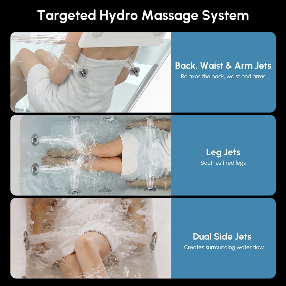 Baignoire balnéo de 150 cm avec contrôle thermostatique, jets de massage et éclairage LED image de fenêtre