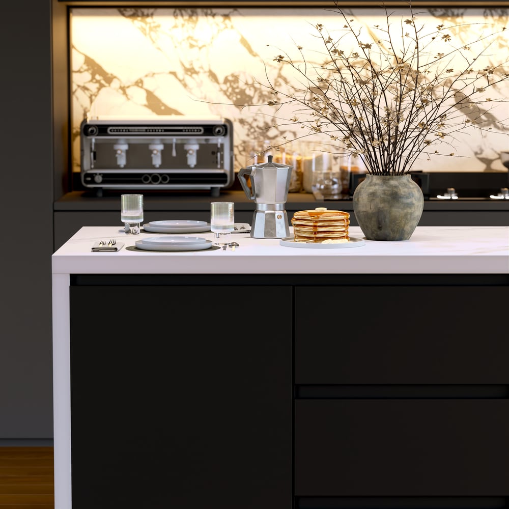 Modern 50" Wood Kitchen Island with Storage, White & Black window image