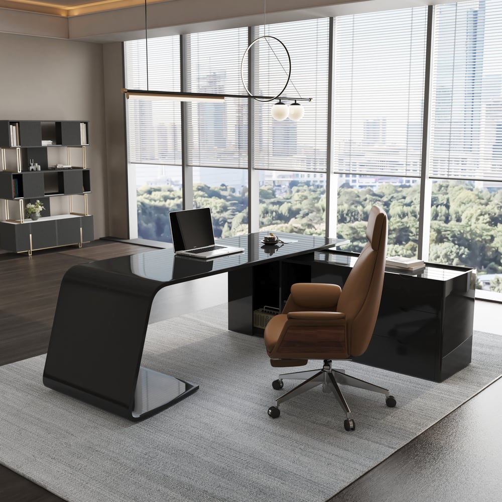 Modern 87" L-Shaped Right-Hand Executive Desk with Storage window image
