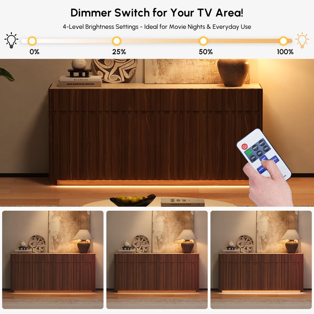 Aura 65" Ash Wood Slatted Walnut TV Stand with Sintered Stone Top window image