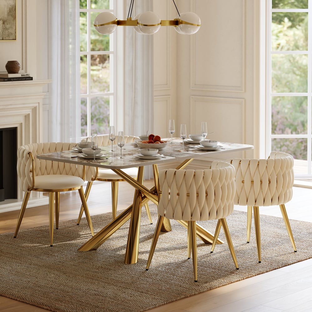 Dining Set 63" Rectangle Glossy Pandora Sintered Stone Dining Table with 4 Chairs window image