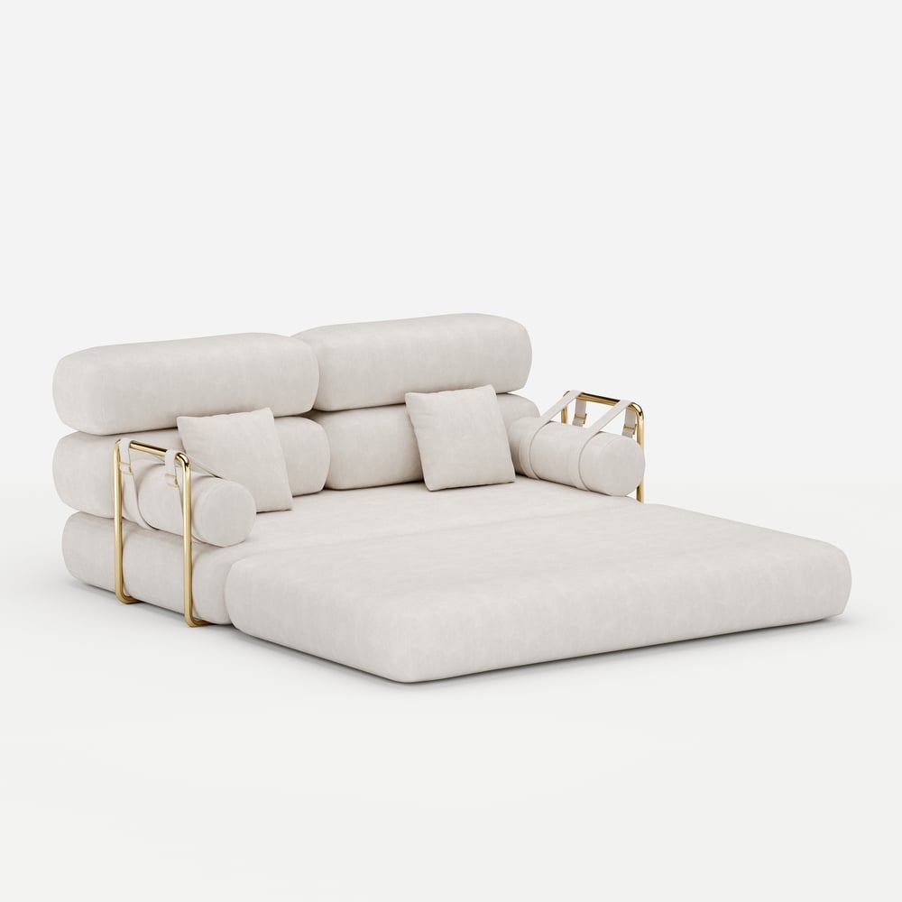 Sofá cama futón de terciopelo blanco tamaño queen de 67", sofá cama 4 en 1 Imagen de ventana