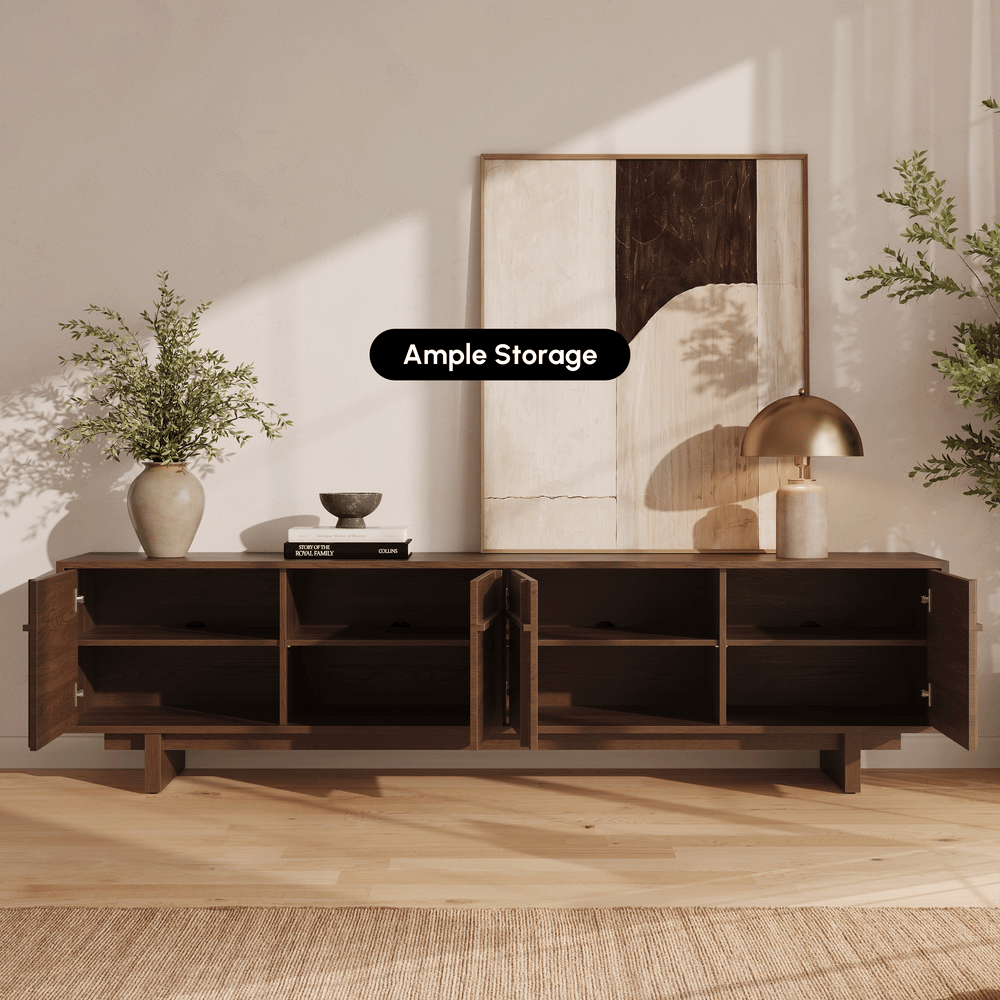 Panvyr 80" Ash Wood Walnut TV Stand with Storage window image