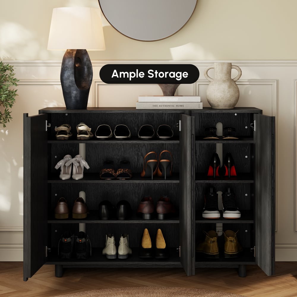 Lineva 48" Ash Wood Veneer Shoe Storage Fluted Entryway Cabinet window image