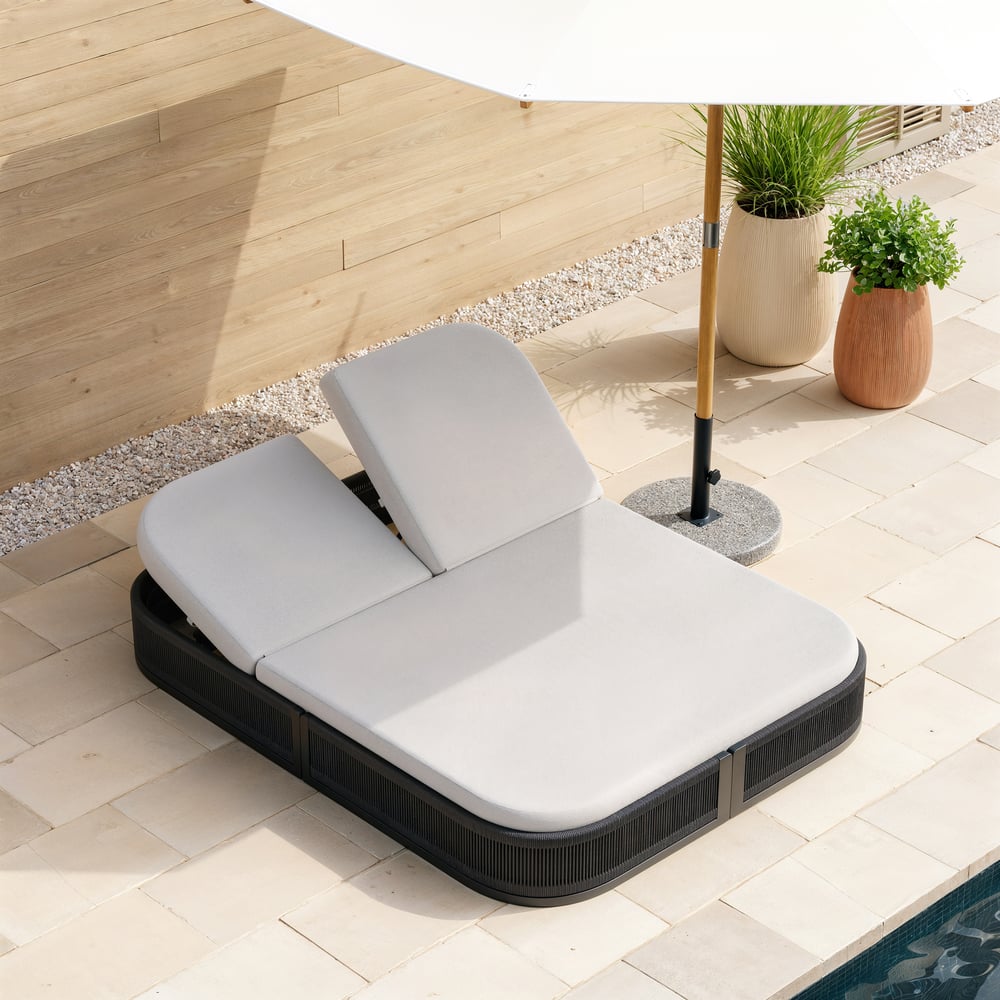 Costra Outdoor Aluminum & Rattan Chaise Lounge in Black window image