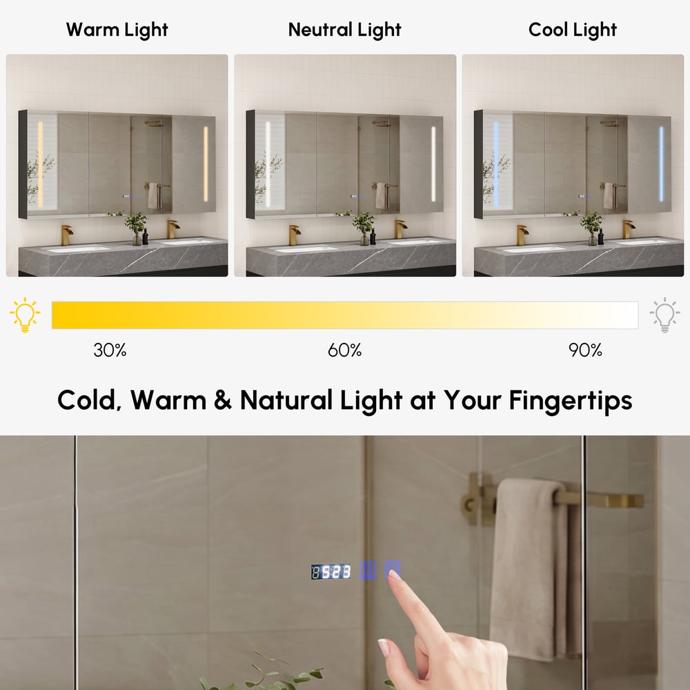 59" LED Bathroom Medicine Cabinet with Anti-Fog, Dimmable Tri-Color Lighting window image