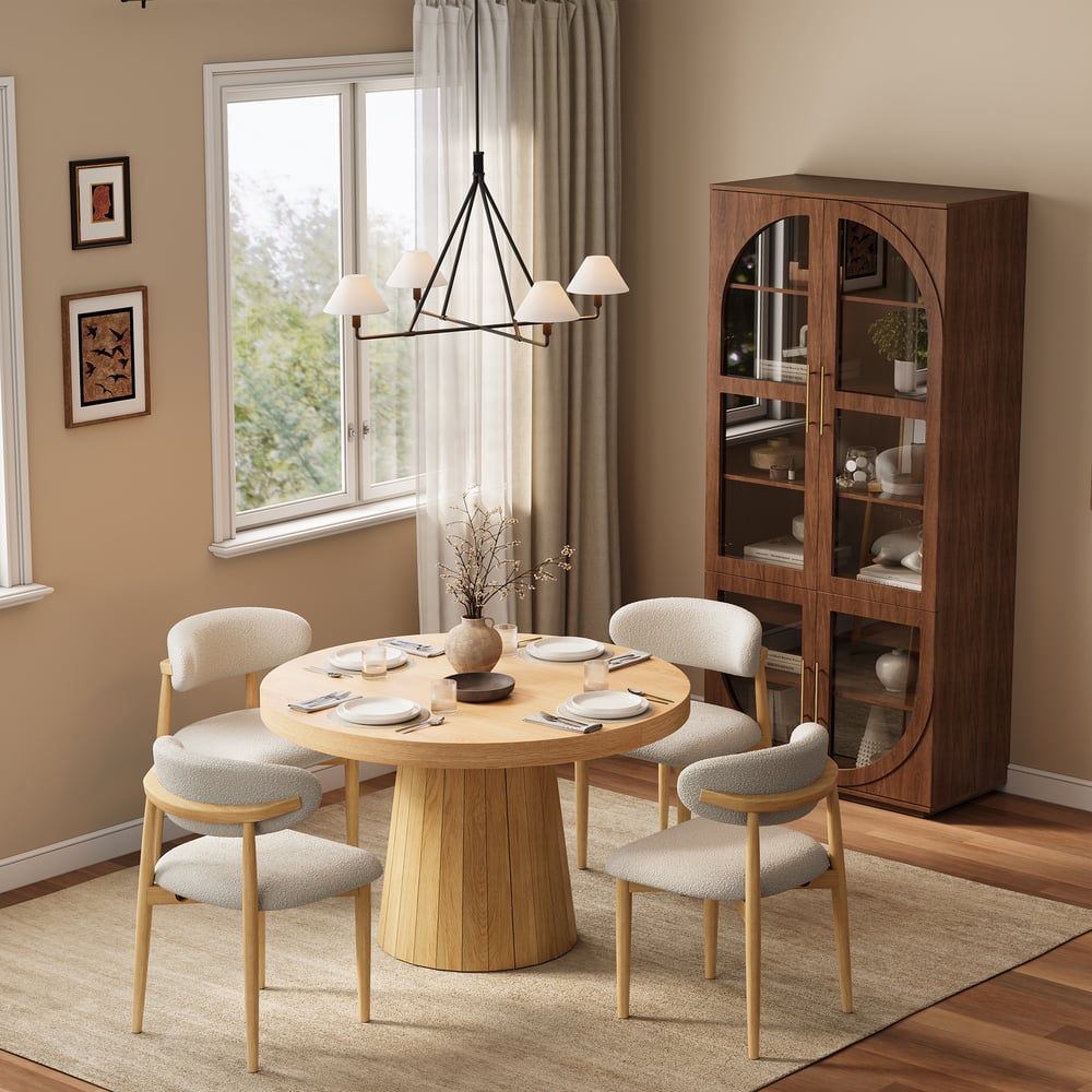 Arune Glass Tall Display Cabinet with Drawers & LED Light window image