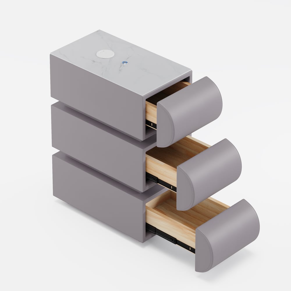 Narrow Humply Leather 3-Drawer Smart Nightstand with Sintered Stone Top window image