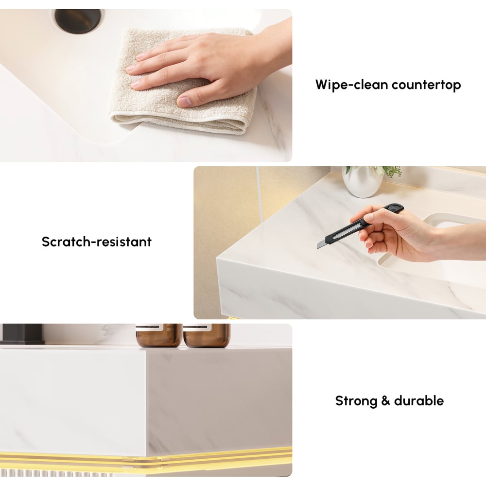 39.4" Wall-Mounted Bathroom Vanity with Sintered Stone Top, LED Sensor Light window image