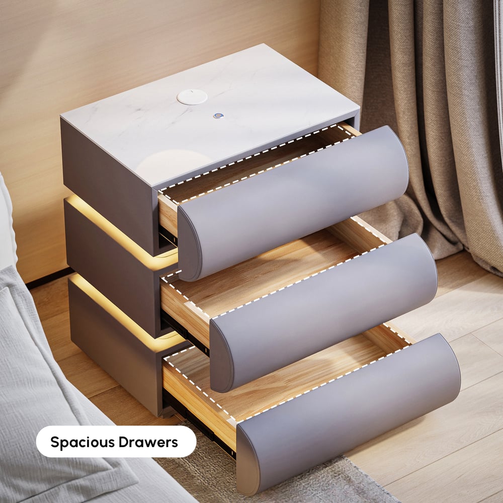 Humply Leather 3-Drawer Smart LED Nightstand window image