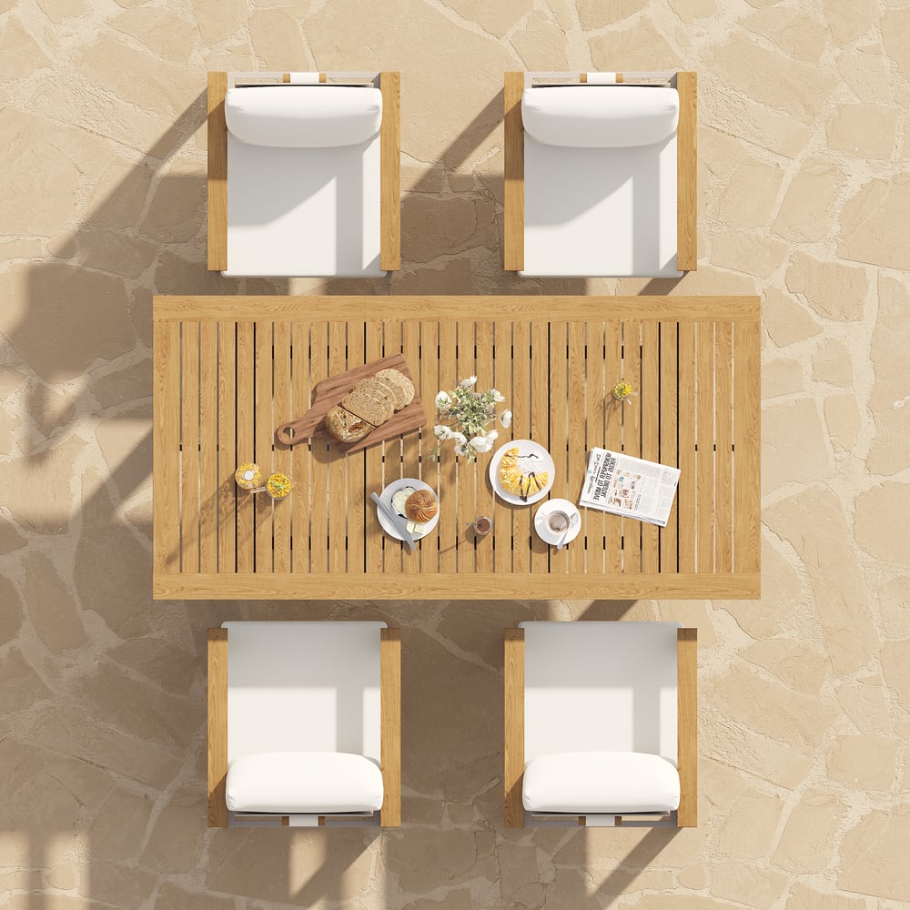 Tevara 6-Person Rectangle Teak & Aluminum Outdoor Patio Dining Table in Sand window image