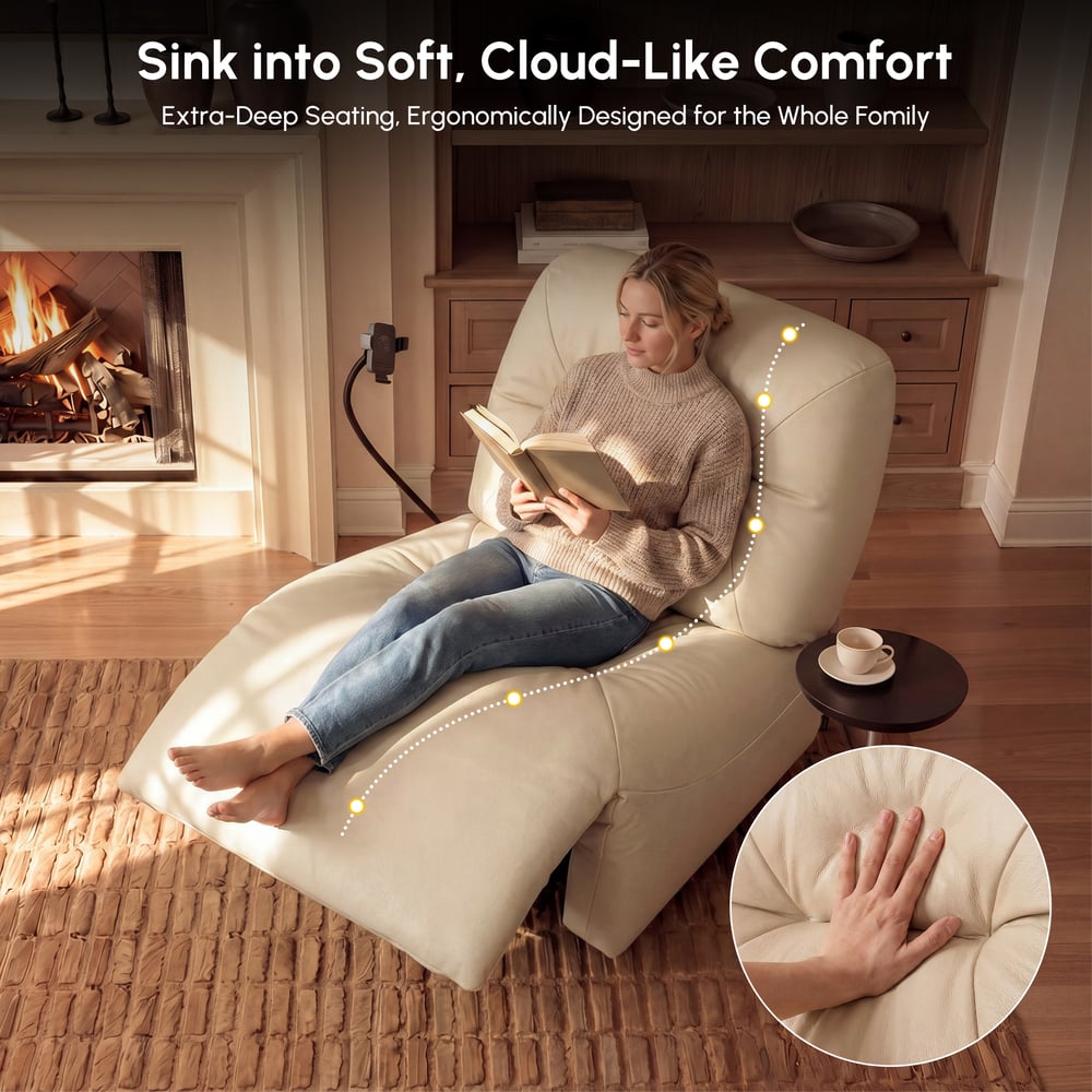Genuine Leather Power Swivel Rocker Recliner Accent Chair with Phone Holder window image
