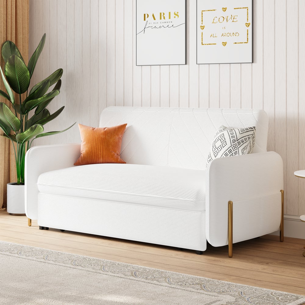 60" Queen 3-Seater Corduroy Convertible Sleeper Sofa window image