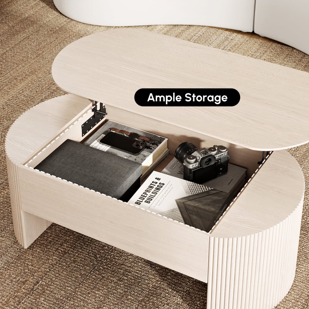 Mesa de Centro Retrátil Oval de 47" Mid-Century Modern Imagem da janela