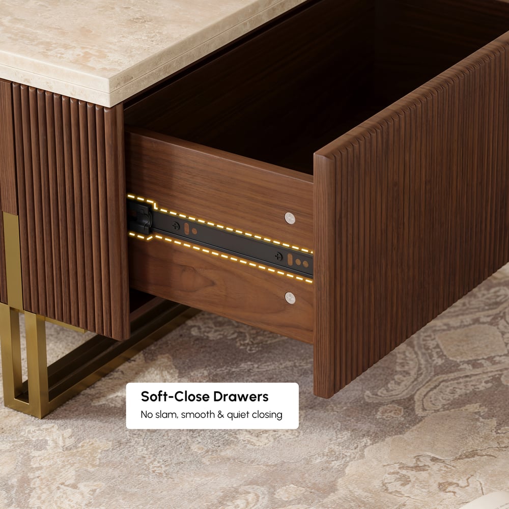 Table basse relevable Grovyn de 47,2" avec finition cannelée et 2 tiroirs image de fenêtre