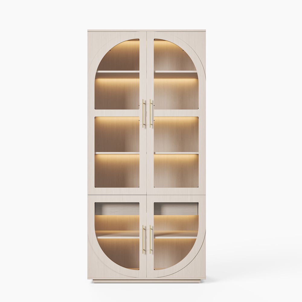 Arune Whitewash Glass Tall Display Cabinet with Drawers & LED window image