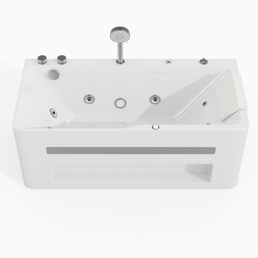Baignoire balnéo de 150 cm avec contrôle thermostatique, jets de massage et éclairage LED image de fenêtre
