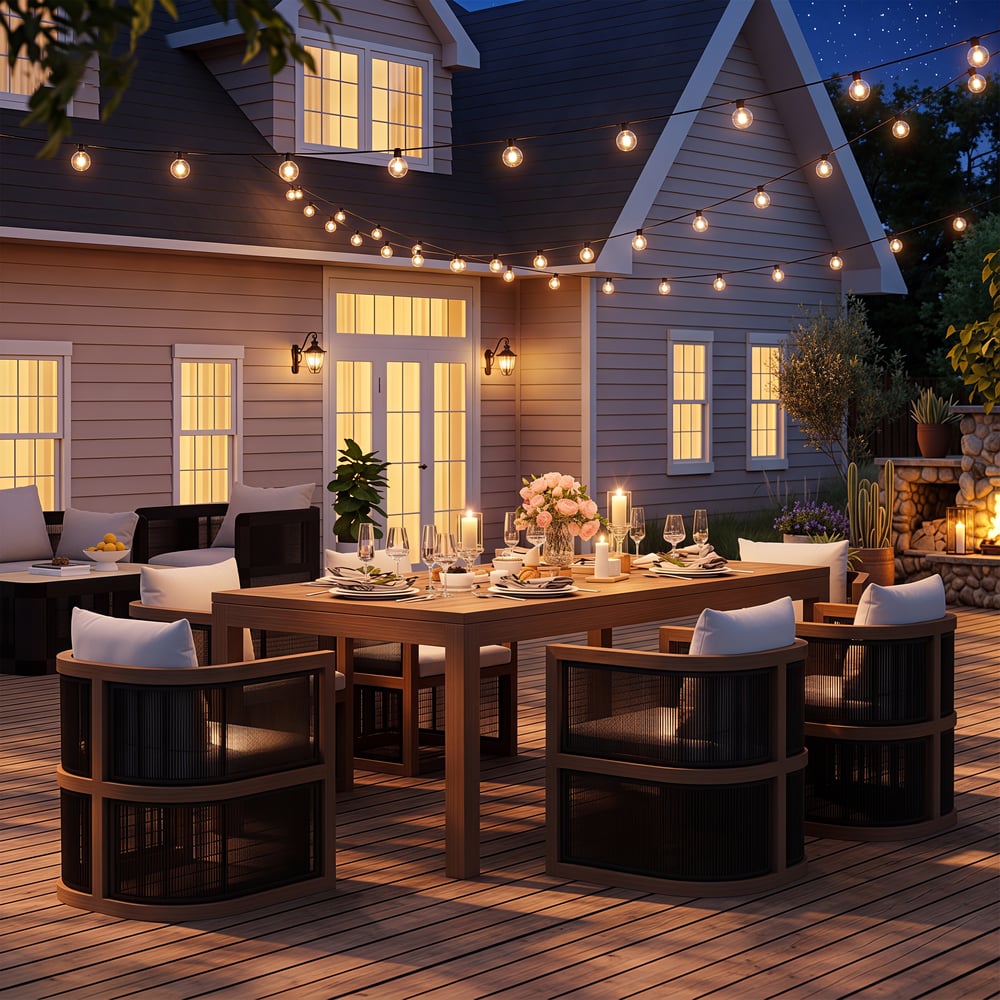 Wevara 78" Walnut-Finished Aluminum Slatted Outdoor Dining Table window image