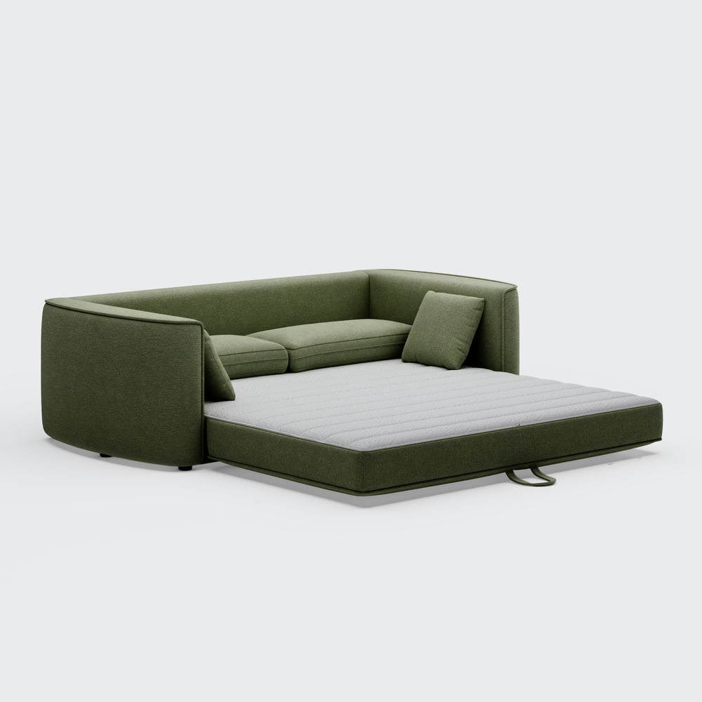 80" Queen 3-Seater Chenille Fold-Down Sleeper Sofa with Removable Cover window image