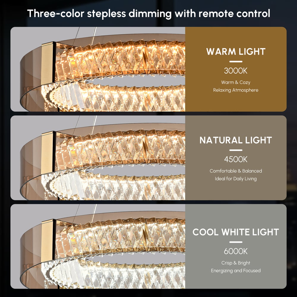 24" Crystal Dimmable Ceiling Lights 3 Modes LED Crystal Chandelier with Remote Control window image