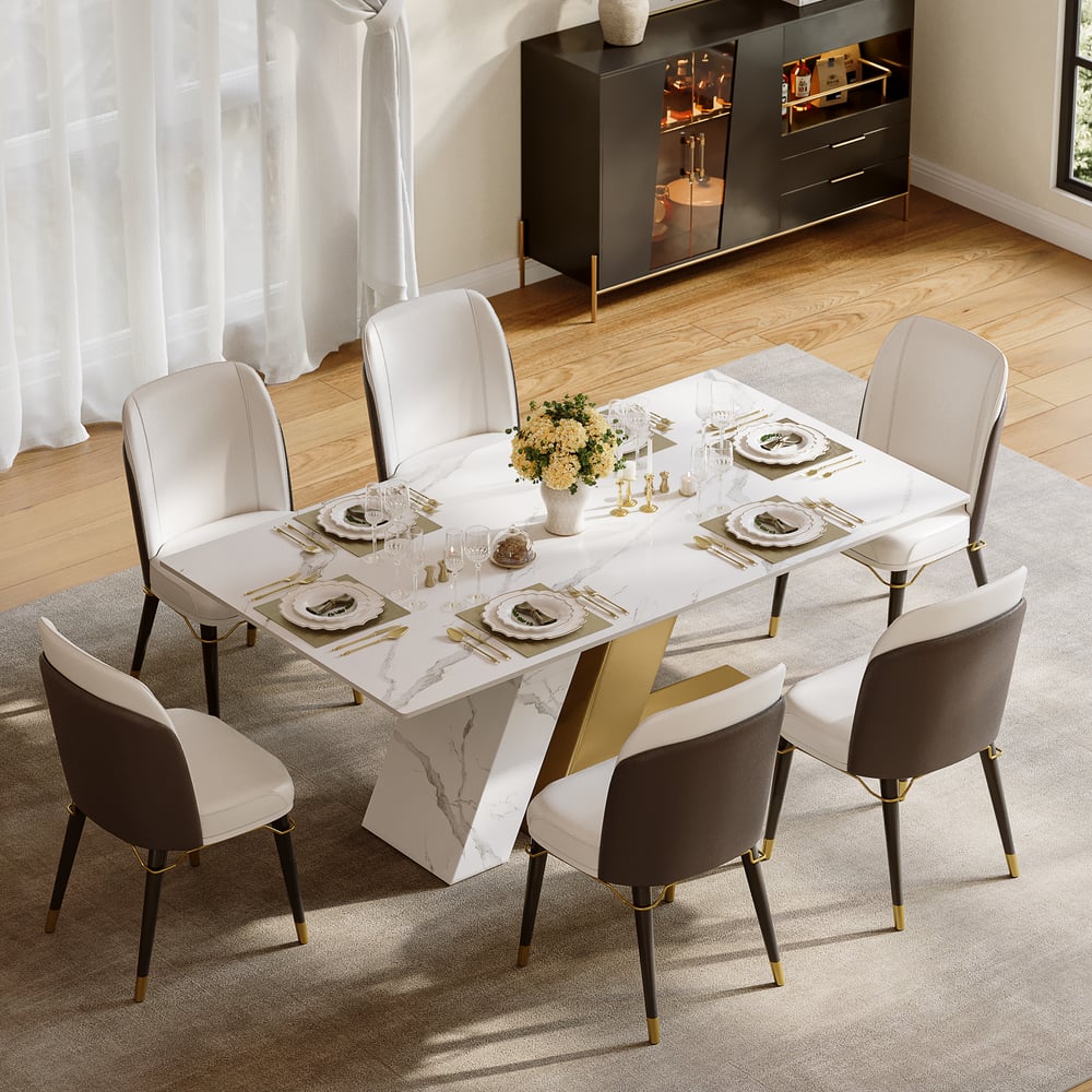 Dining Set 71" Modern Rectangle Sintered Stone Dining Table with 6 Chairs window image