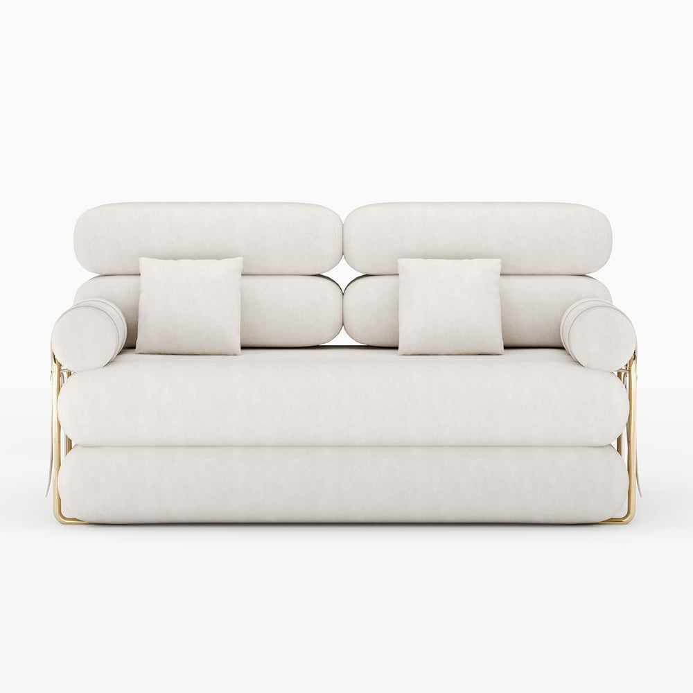 Sofá cama futón de terciopelo blanco tamaño queen de 67", sofá cama 4 en 1 Imagen de ventana