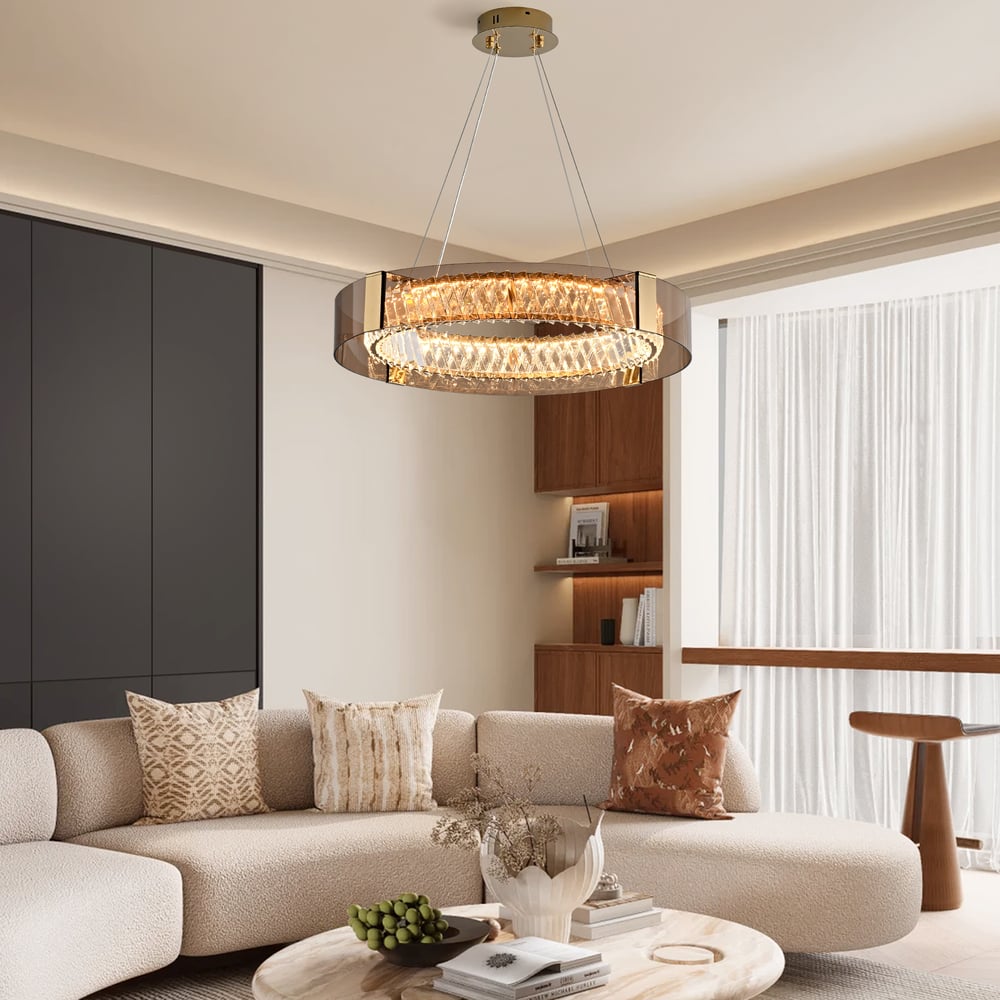 24" Crystal Dimmable Ceiling Lights 3 Modes LED Crystal Chandelier with Remote Control window image