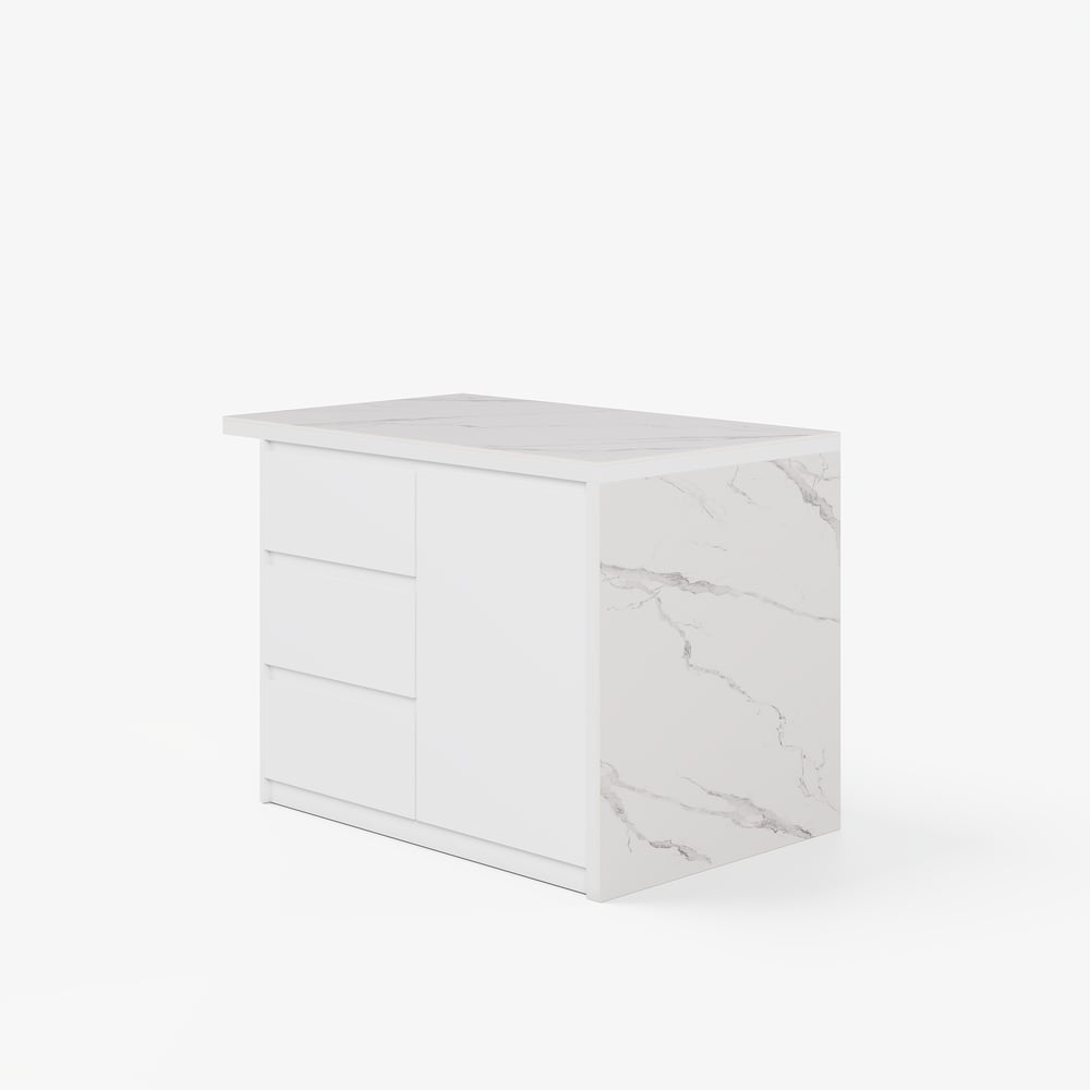 Modern 1270mm Glossy Sintered Stone Kitchen Island with Storage, White window image