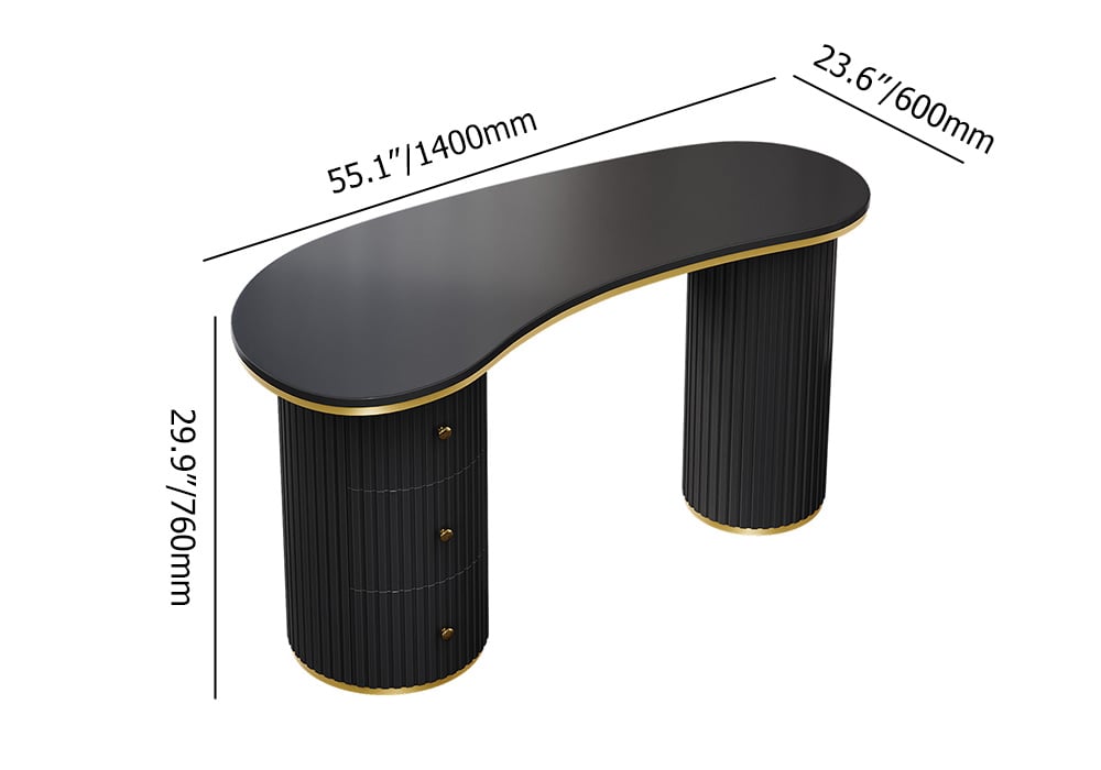 Matte Black Curved Wooden Office Desk & Adjustable Swivel Executive Chair in Black weights dimensions image