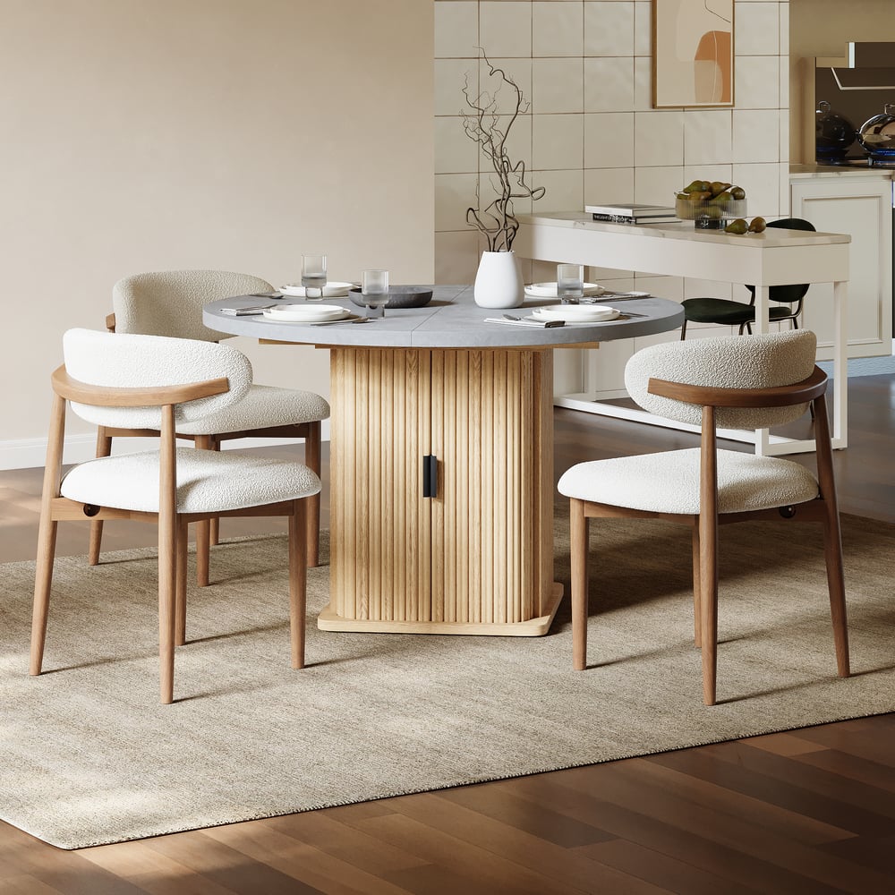 Juego de mesa de comedor extensible gris de 47 a 63 pulgadas con 6 sillas Imagen de ventana