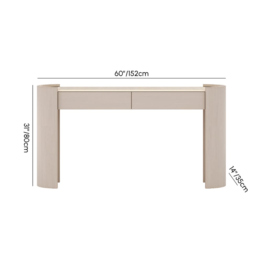 Console ovale Japandi de 60 pouces en pierre frittée avec 2 tiroirs Poids, dimensions, image