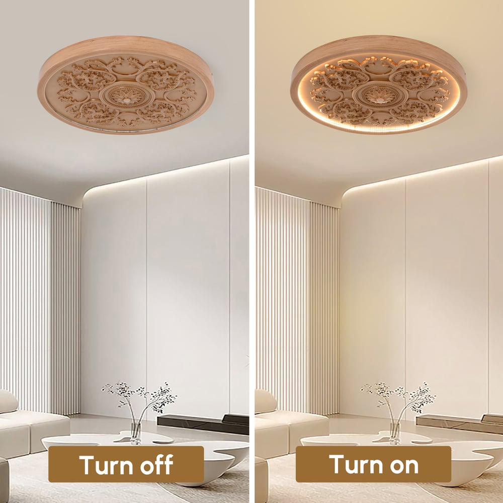 Franse Elegante Natuurlijke Hars 3D Gebeeldhouwde LED 3-Modus Dimbaar Plafondlamp voor Montage vlak tegen het Plafond Vensterafbeelding