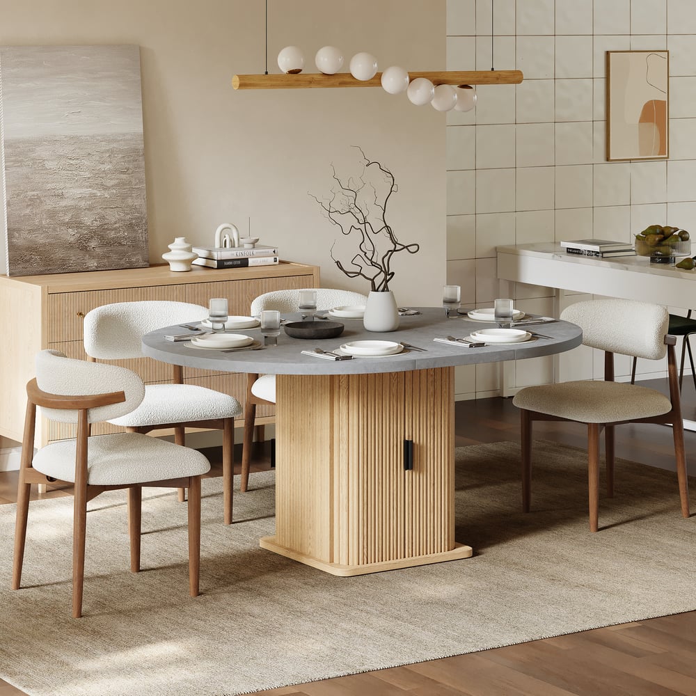 Ensemble de table à manger extensible grise de 47 à 63 pouces avec 4 chaises image de fenêtre