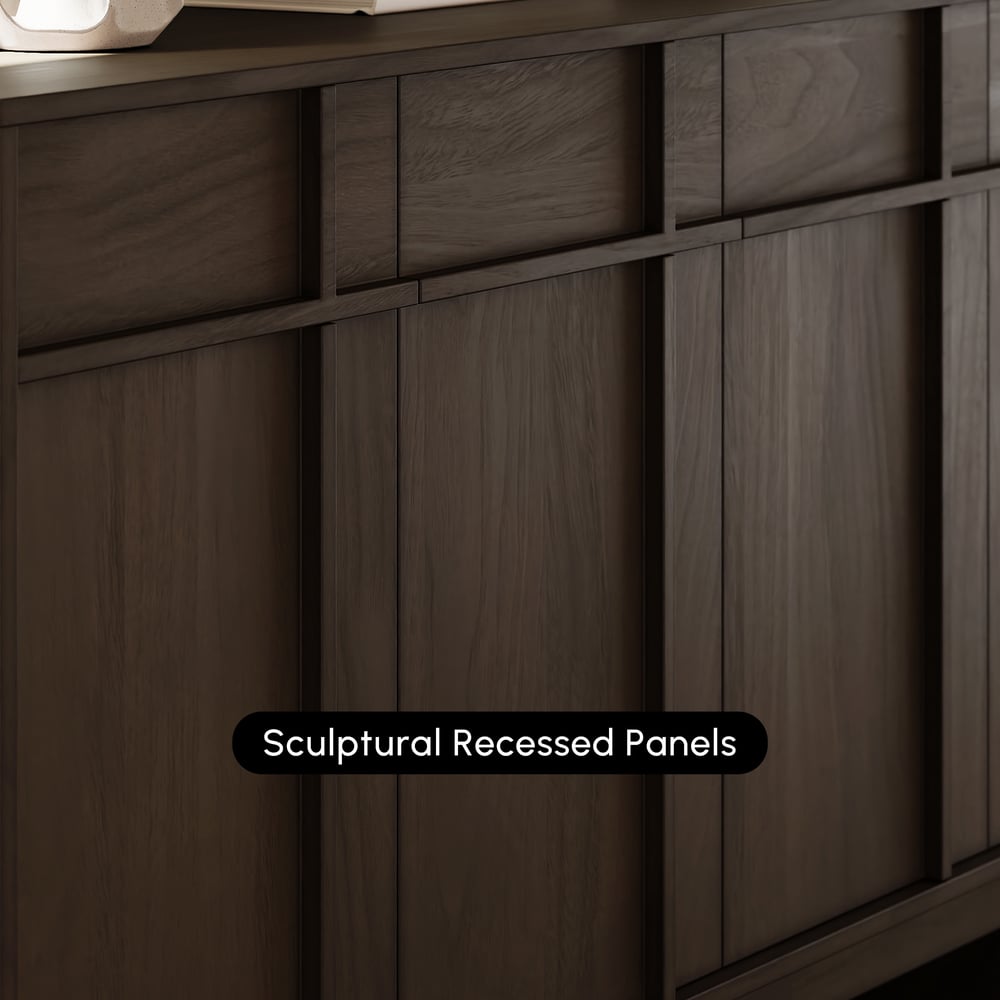 Panvyr Mid Century 60" Smoky Brown Wood Sideboard with Storage & Adjustable Shelves window image