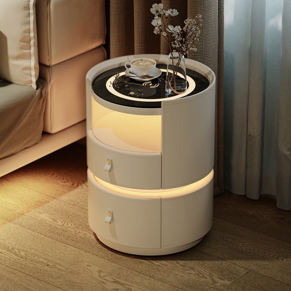 Modern Saddle Leather Smart  LED Nightstand window image