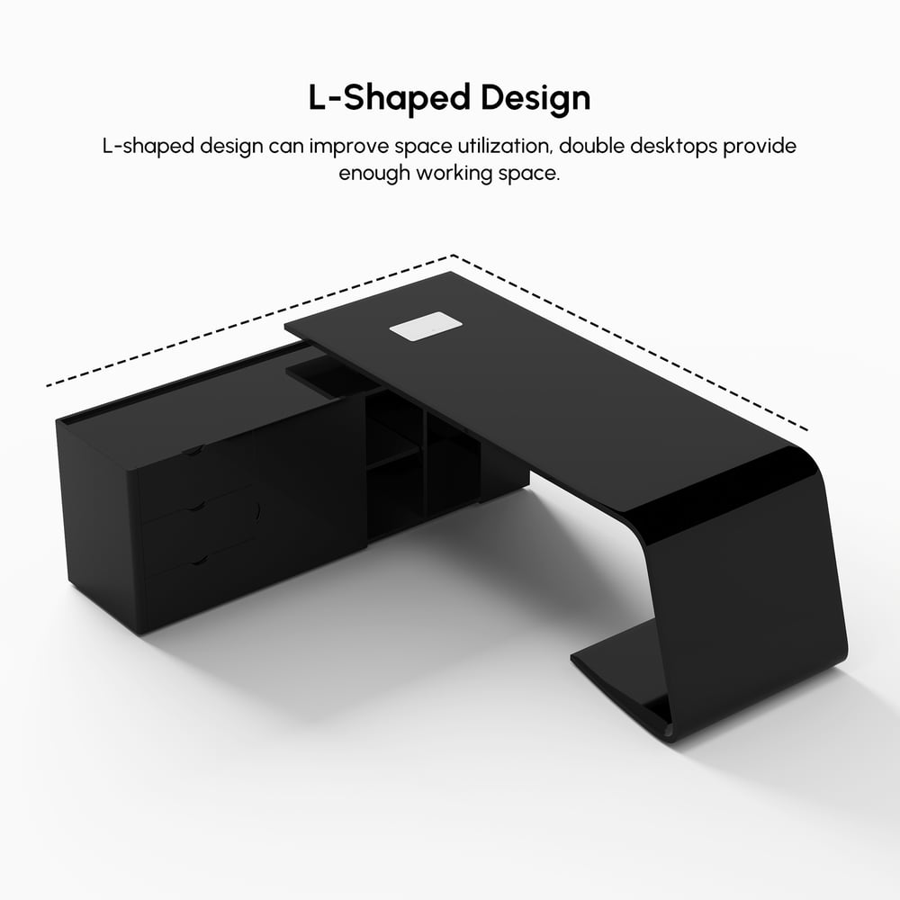 Modern 87" L-Shaped Left-Hand Executive Desk with Storage window image